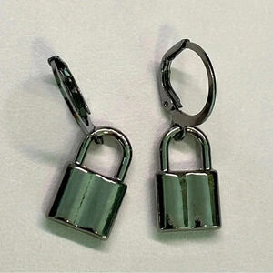 3 for $25/ Gunmetal Gray Lock Hoop  Earrings NEW